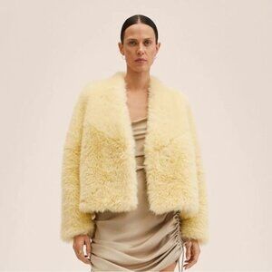 MANGO OVERSIZED YELLOW FAUX FUR COAT